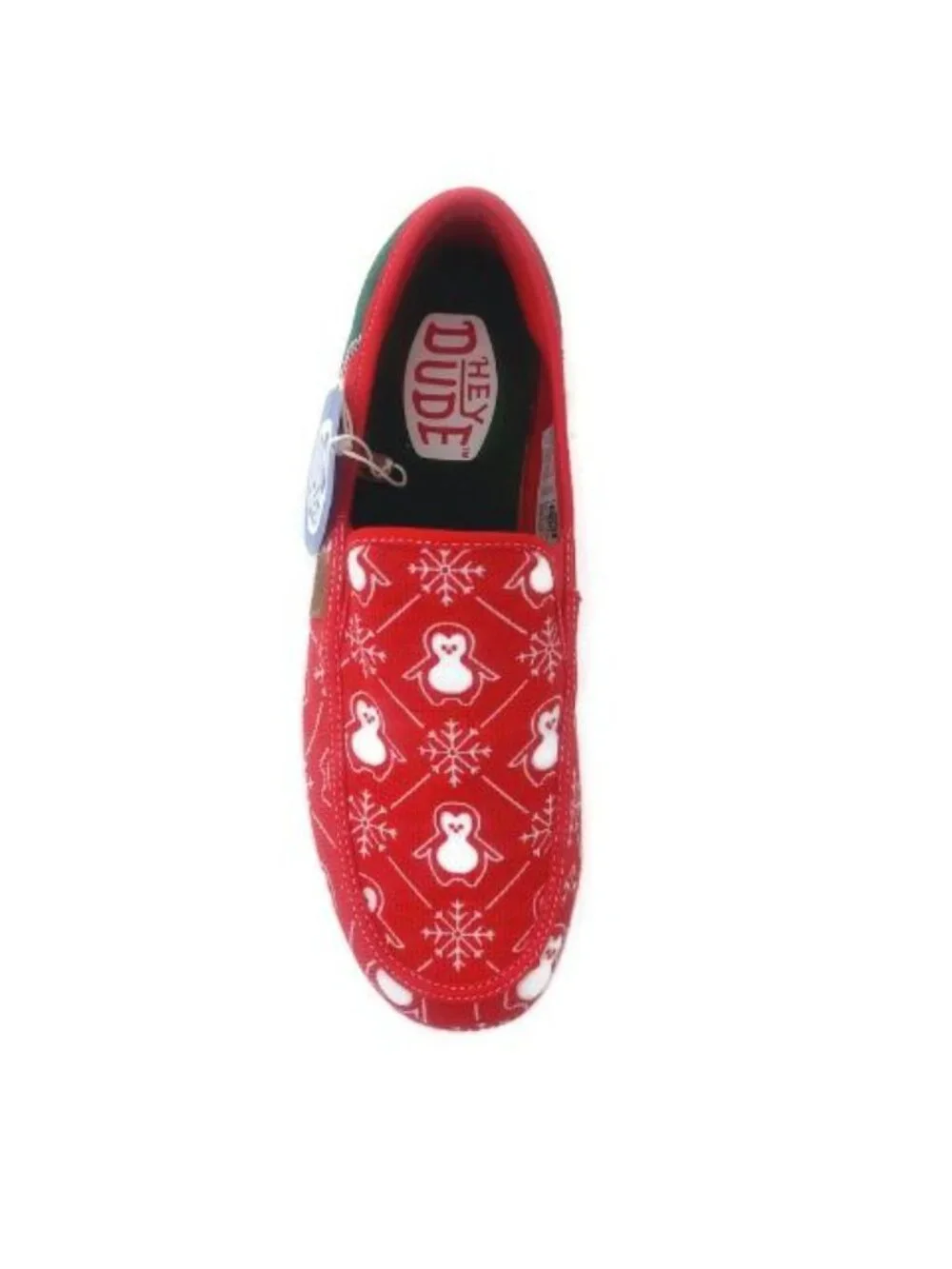 Hey Dude Sunapee Mens Size 11 Red White Penguin Casual Shoes Slip On Loafers Tee